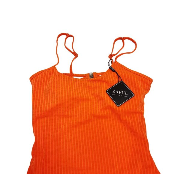 Zaful Ribbed Orange One-Piece Swimsuit With Adjustable Straps Back Zipper Size S - Picture 4 of 6